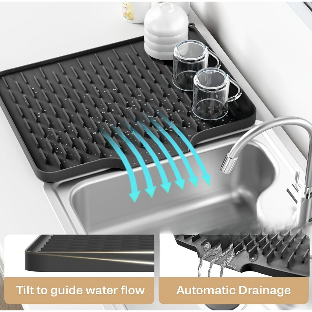 Kitchen Anti-Slip Silicone Drain Mat, Drying Mat, 15.75inch X 12.6inch Built-In Drainage Design Heat Resistant And Easy to Clean, Suitable for Countertop, Sink, Refrigerator, 2pcs Optional, Keeping Kitchen Dry, Kitchen Organization, Christmas, Halloween G