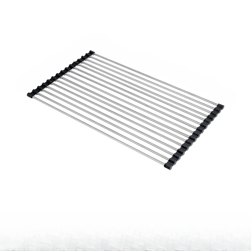 1pc, Deluxe Roll-Up Stainless Steel Dish Drying Rack & Fruit Drain Rack - Space-Saving, Multifunctional, Over-The-Sink Design, Portable, Rollable, Anti-Rust, Easy to Clean, Kitchen Sink Organizer, Tool, And Mat - Perfect for Small Kitchens