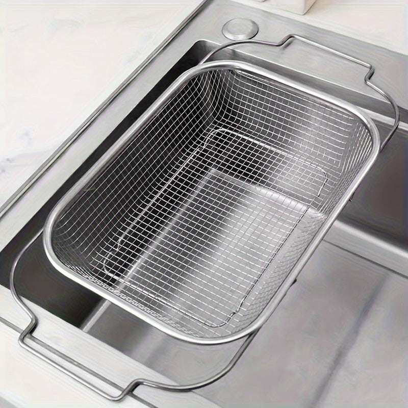 1pc, Stainless Steel Sink Drain Basket, Retractable Kitchen Sink Vegetable And Fruit Drain Rack, Sink Storage Rack, Dish Rack