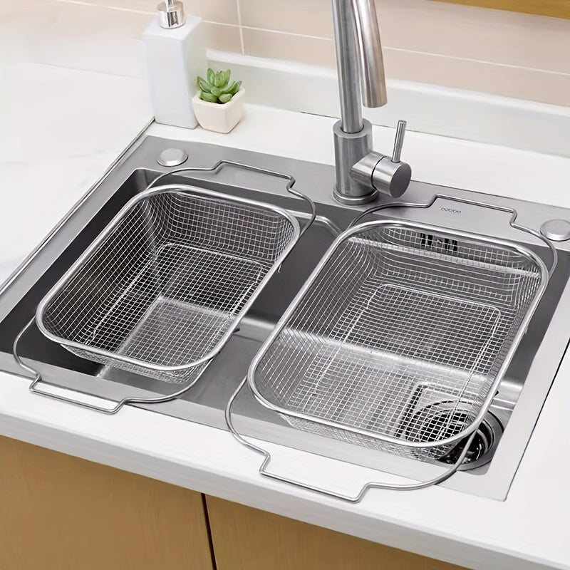 1pc, Stainless Steel Sink Drain Basket, Retractable Kitchen Sink Vegetable And Fruit Drain Rack, Sink Storage Rack, Dish Rack