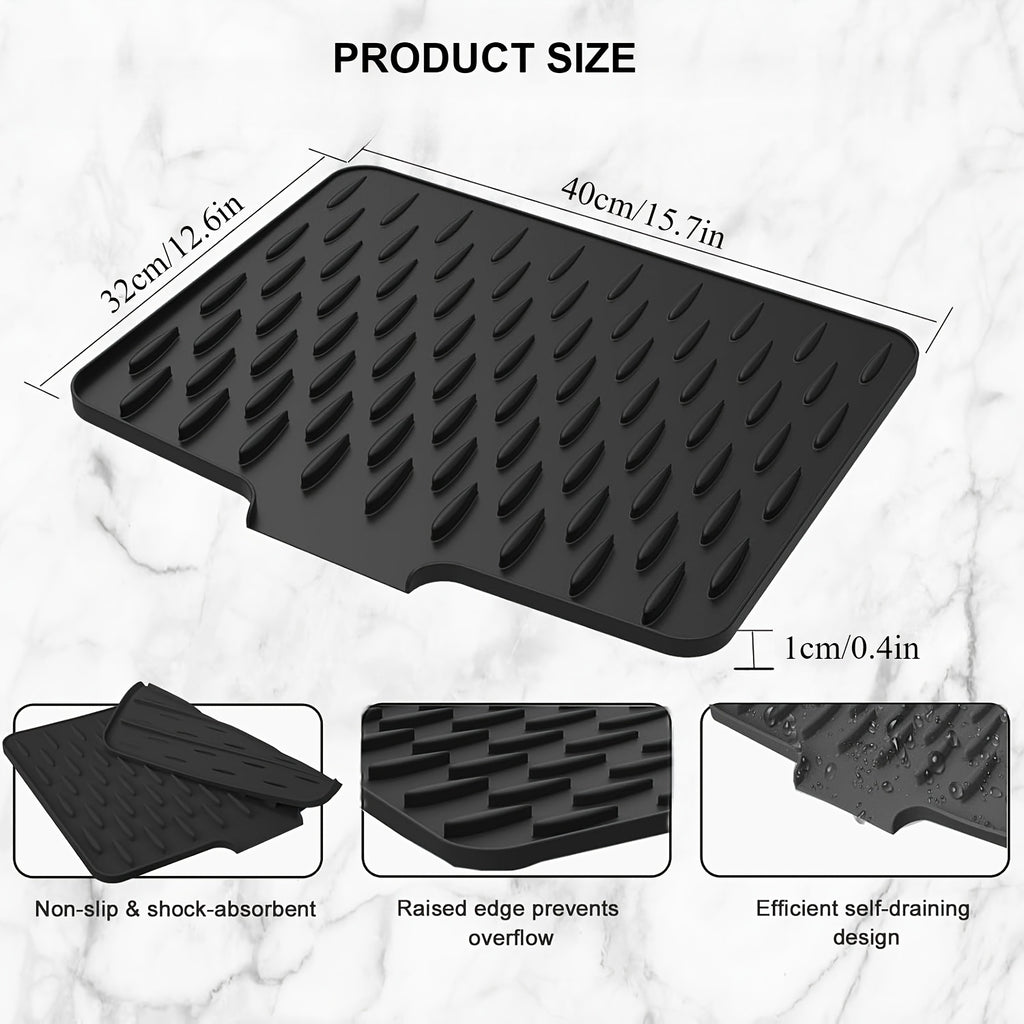 Kitchen Anti-Slip Silicone Drain Mat, Drying Mat, 15.75inch X 12.6inch Built-In Drainage Design Heat Resistant And Easy to Clean, Suitable for Countertop, Sink, Refrigerator, 2pcs Optional, Keeping Kitchen Dry, Kitchen Organization, Christmas, Halloween G