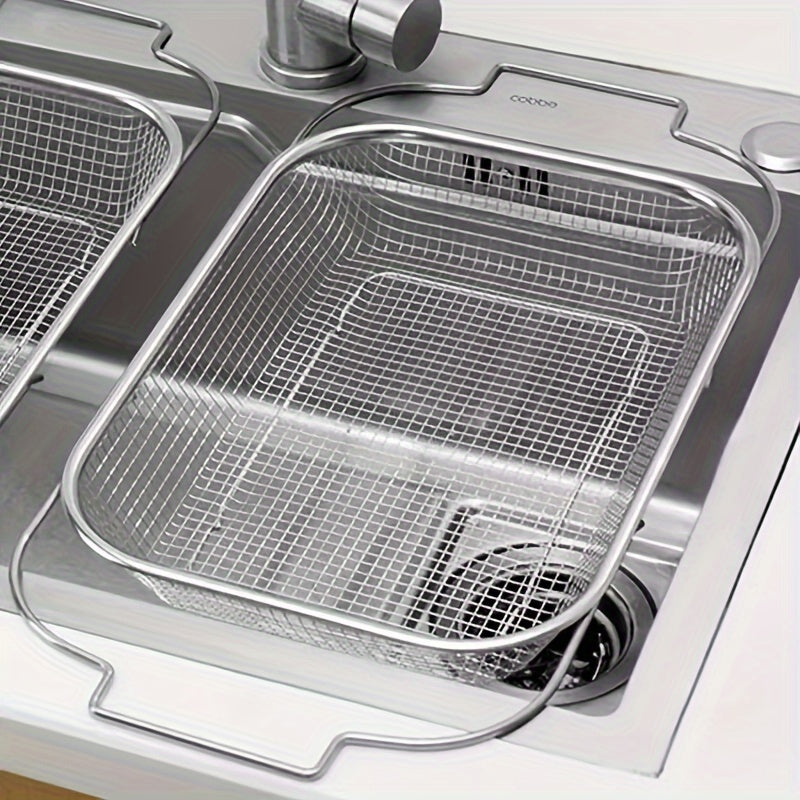 1pc, Stainless Steel Sink Drain Basket, Retractable Kitchen Sink Vegetable And Fruit Drain Rack, Sink Storage Rack, Dish Rack