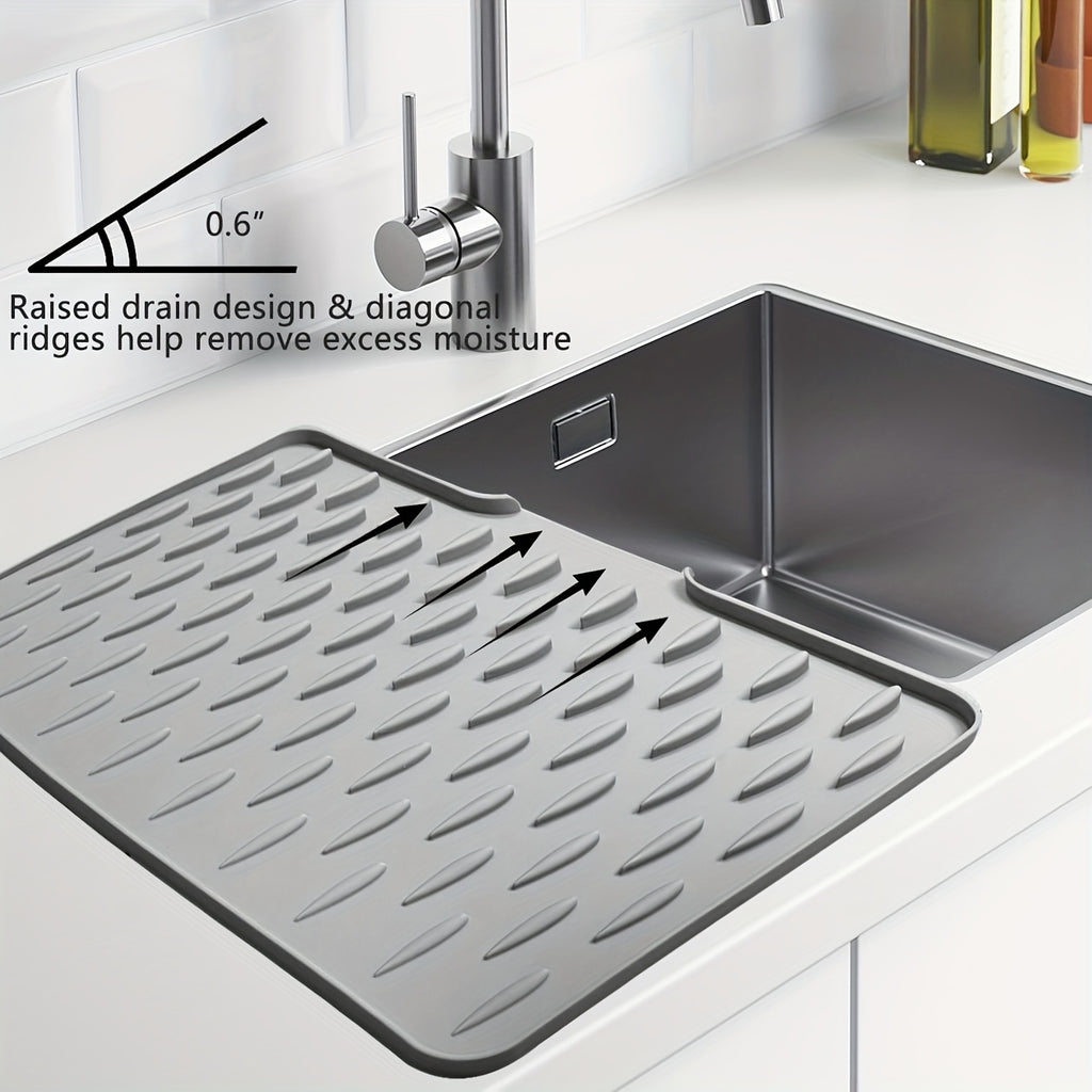Kitchen Anti-Slip Silicone Drain Mat, Drying Mat, 15.75inch X 12.6inch Built-In Drainage Design Heat Resistant And Easy to Clean, Suitable for Countertop, Sink, Refrigerator, 2pcs Optional, Keeping Kitchen Dry, Kitchen Organization, Christmas, Halloween G