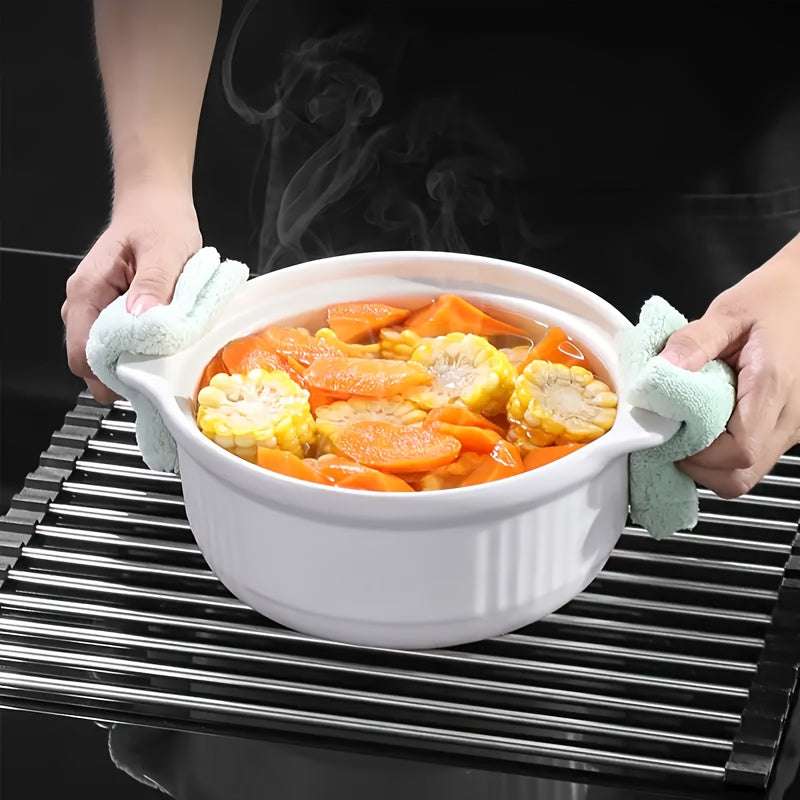 1pc, Deluxe Roll-Up Stainless Steel Dish Drying Rack & Fruit Drain Rack - Space-Saving, Multifunctional, Over-The-Sink Design, Portable, Rollable, Anti-Rust, Easy to Clean, Kitchen Sink Organizer, Tool, And Mat - Perfect for Small Kitchens