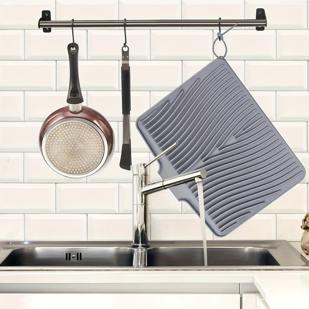 High Quality Kitchen Utensil Drying Pad And Drain Pad, Utensil Insulation Pad, Dishwashing Dish Drain Pad, Slope Design Drainage, Bathroom Cosmetics Drying Pad, High-grade Silicone Material, Easy Storage For Kitchen Essentials, Large Size 34.5*19in