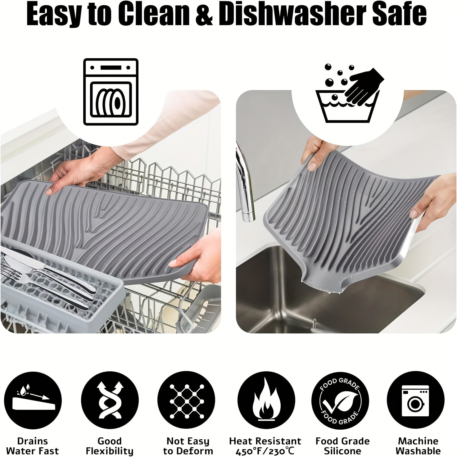 High Quality Kitchen Utensil Drying Pad And Drain Pad, Utensil Insulation Pad, Dishwashing Dish Drain Pad, Slope Design Drainage, Bathroom Cosmetics Drying Pad, High-grade Silicone Material, Easy Storage For Kitchen Essentials, Large Size 34.5*19in