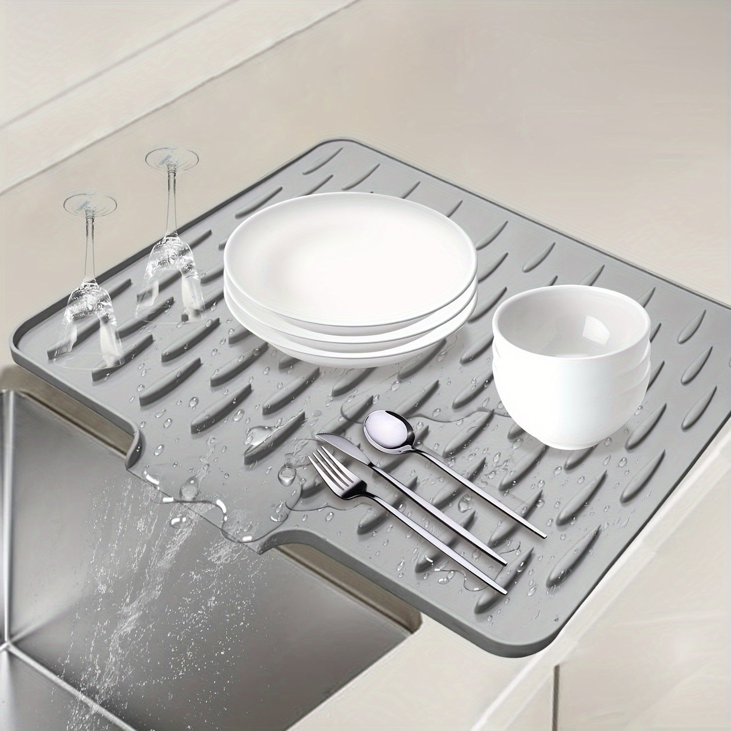 Kitchen Anti-Slip Silicone Drain Mat, Drying Mat, 15.75inch X 12.6inch Built-In Drainage Design Heat Resistant And Easy to Clean, Suitable for Countertop, Sink, Refrigerator, 2pcs Optional, Keeping Kitchen Dry, Kitchen Organization, Christmas, Halloween G