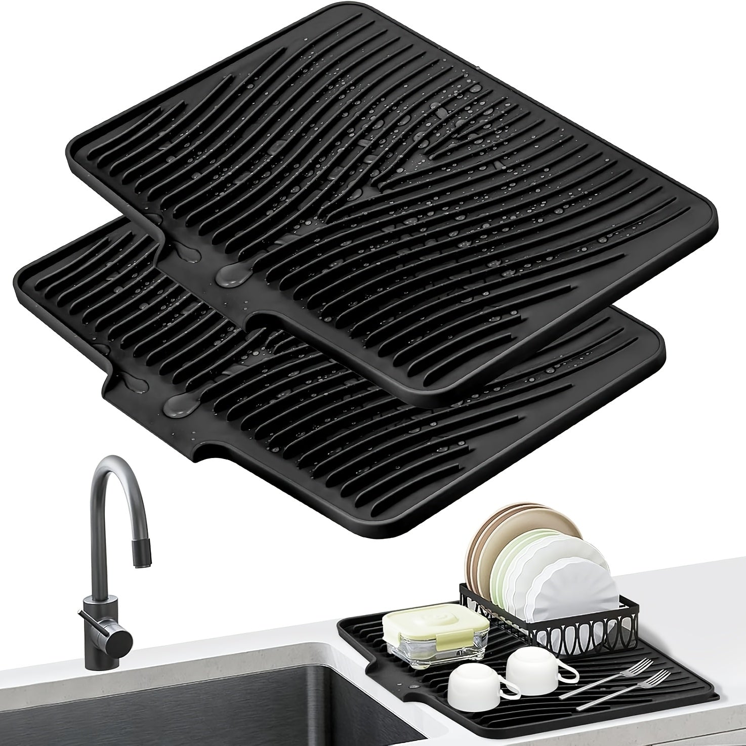 High Quality Kitchen Utensil Drying Pad And Drain Pad, Utensil Insulation Pad, Dishwashing Dish Drain Pad, Slope Design Drainage, Bathroom Cosmetics Drying Pad, High-grade Silicone Material, Easy Storage For Kitchen Essentials, Large Size 34.5*19in